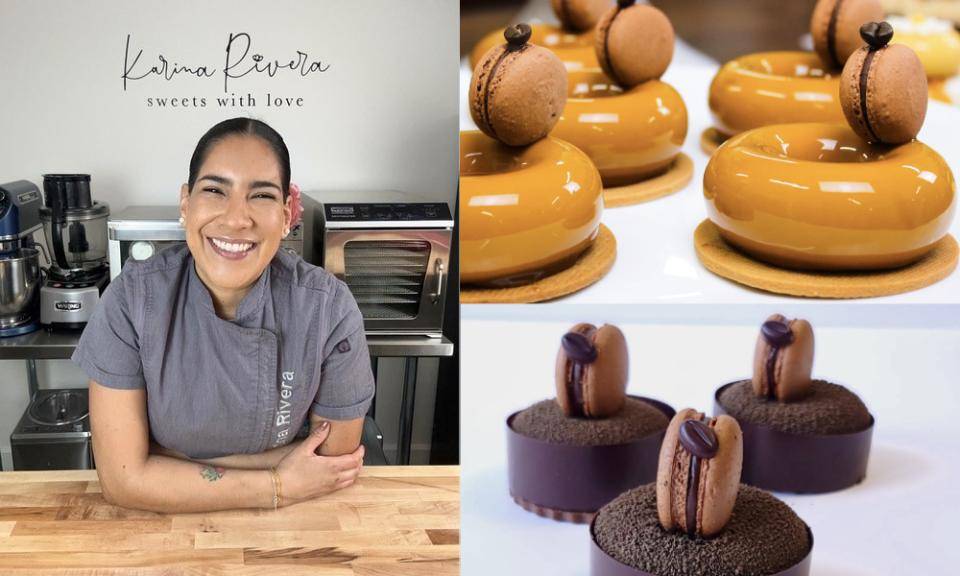 karina rivera headshot next to two application photos in a collage